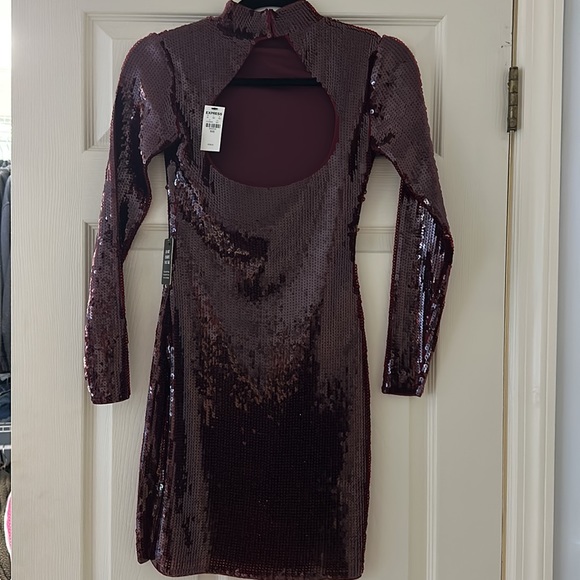 Express Mock Neck Sequin Mini Dress - Picture 2 of 5
